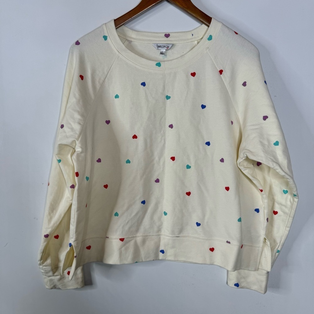 Wildfox Heart Print Long Sleeve Crewneck Size Large